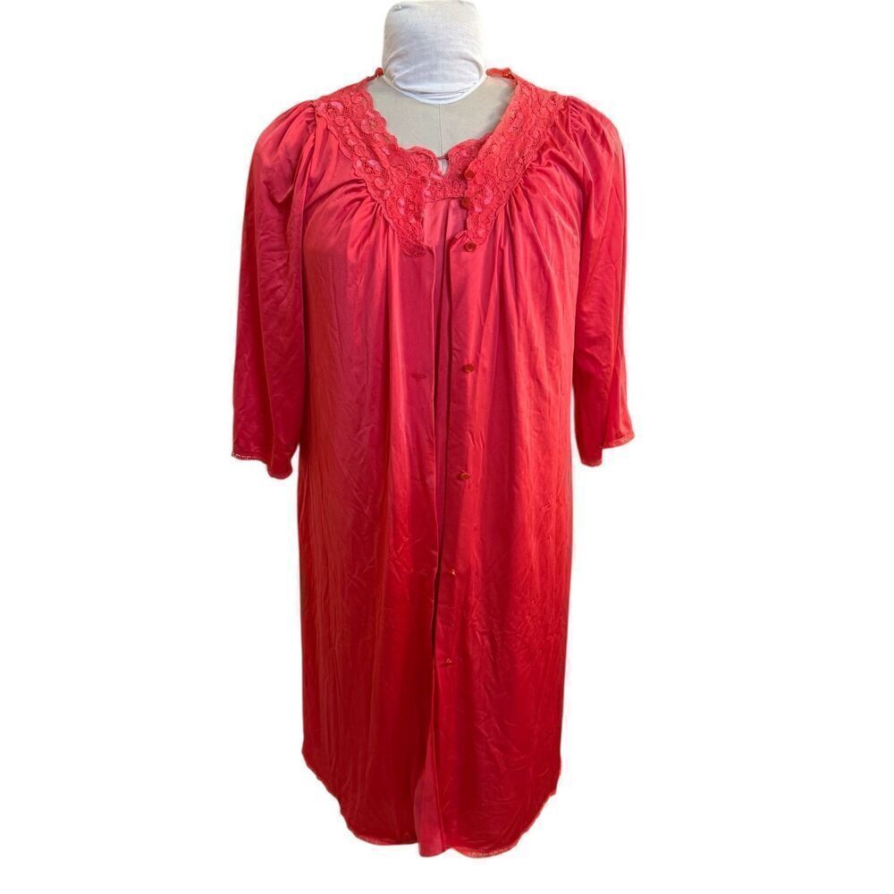 Shadow Line Women’s Nightgown & Robe Set Vtg 2-Pcs Sz. M Red Silky Nylon - Picture 10 of 12